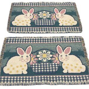Tapestry Placemats Holiday Easter Bunny Rabbit Spring Cotton Set of 2 VINTAGE